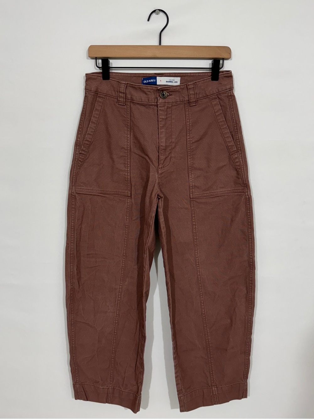 WP169 {Old Navy} "High Rise Barrel Leg" Taupe Brown Relaxed Loose Cargo Pants